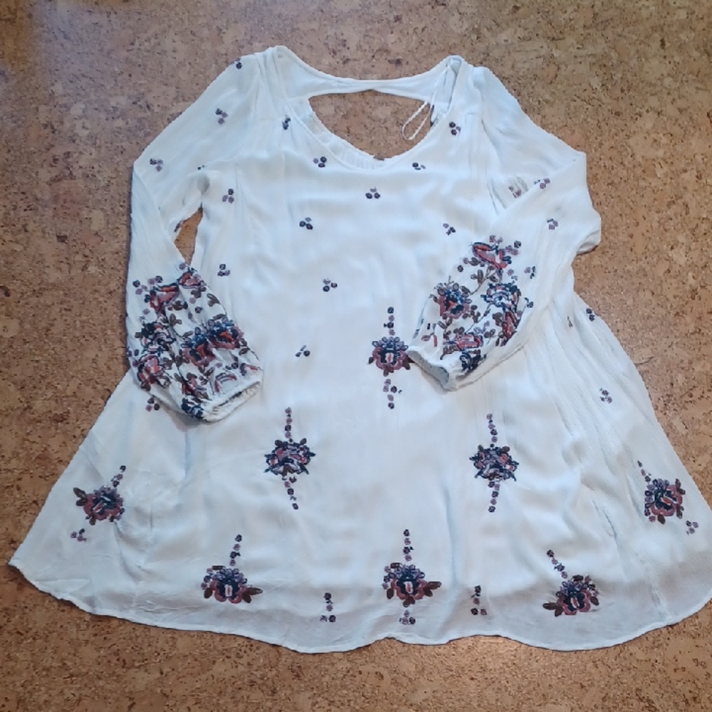 Free People Floral Embroidered Gauzy Midi Dress/Tunic Size L NWT